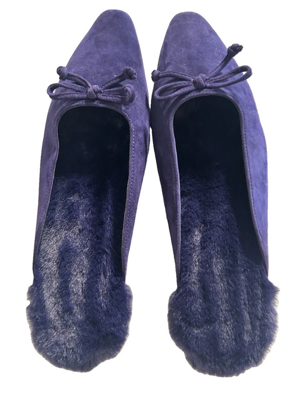 Chico’s Midnight Violet Suede Faux Fur Penny Ballet Slides NWT